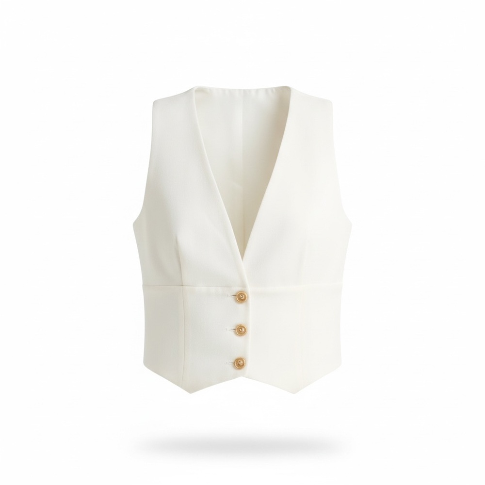 White Tailored Vest with Gold Buttons - Women's Waistcoat
